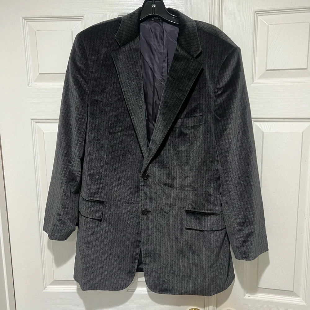 THEORY ‎ Luxe Plush Velvet Tuxedo Blazer Dark Grey Sporty Business Casual 46R
